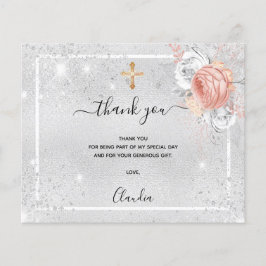 Doop Zilver roos Gouden foto bedankkaart