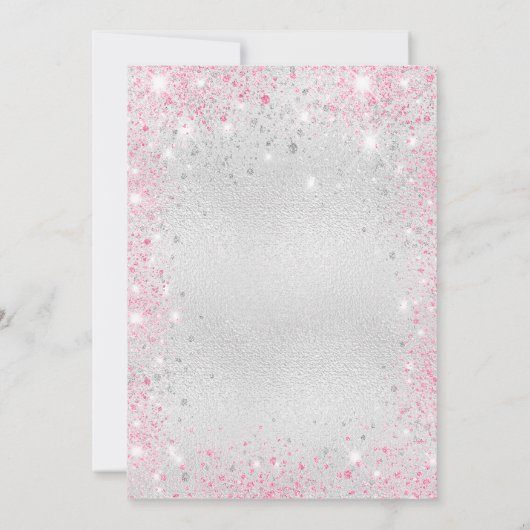 Doop Zilver Roze Meisje Bloemen Glitter Kaart (Achterkant)