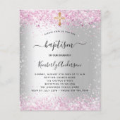 Doop Zilver Roze Meisje Budget Uitnodiging Flyer (Voorkant)