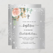 Doop Zilveren blush bloesem eucalyptus uitnodiging (Voorkant / Achterkant)