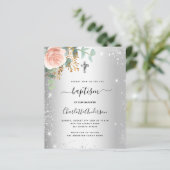 Doop zilveren blush bloesem eucalyptus uitnodiging (Staand voorkant)