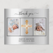 Doop Zilveren foto jongen dank je kaart (Voorkant)
