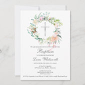 Doop Zilveren Kruis Bloemenguirlande Kaart (Voorkant)