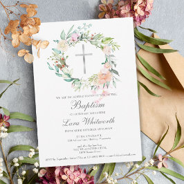 Doop Zilveren Kruis Bloemenslingers Kaart