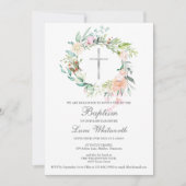 Doop Zilveren Kruis Bloemenslingers Kaart (Voorkant)