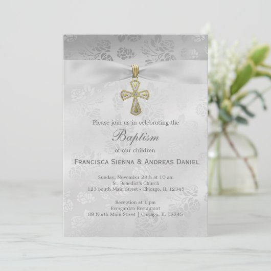 Doop Zilveren Rozen Kaart (Staand voorkant)