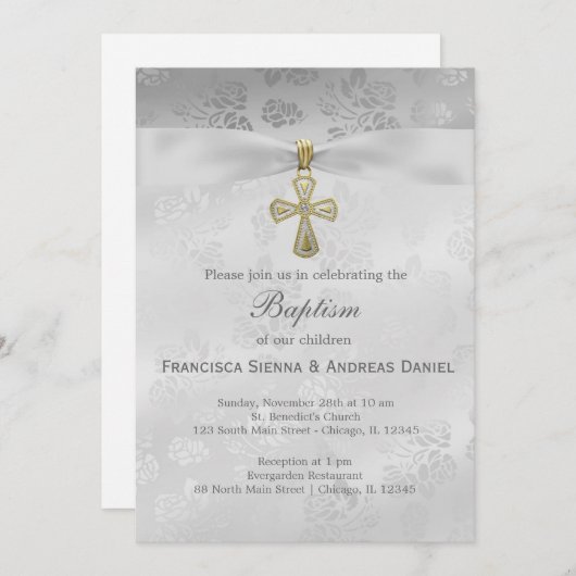 Doop Zilveren Rozen Kaart (Voorkant / Achterkant)