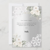 Doop zilveren witte bloemenkant bedankkaart kaart (Achterkant)