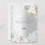 Doop zilveren witte bloemenkant bedankkaart kaart (Achterkant)