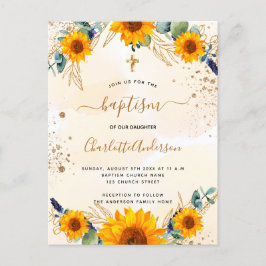 Doop zonnebloemen eucalyptus gouden glitter uitnodiging briefkaart