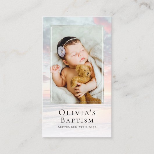 Doop Zonsopgang Foto Aandenken Gebedskaart Contactkaartje (Voorkant)