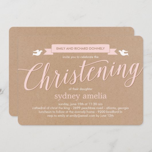 Doopbanner doopuitnodiging - Roze Kaart (Voorkant / Achterkant)