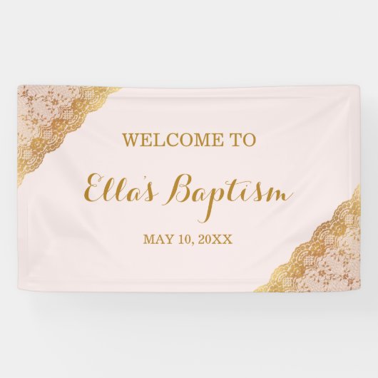 Doopbanner Roze Gouden Kant Spandoek (Horizontaal)