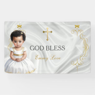Doopbanner voor meisje met gouden kruis spandoek