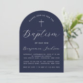 Doopboog Navyblauwe Jongensdoop Script Kaart (Staand voorkant)