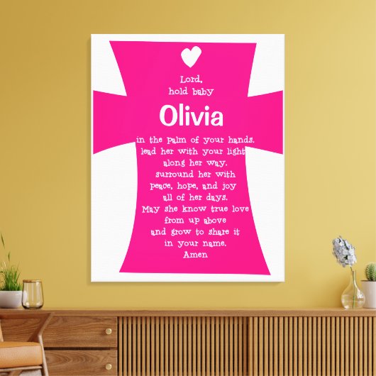 Doopcadeau voor Meisje: Gepersonaliseerd Gebed Canvas Afdruk (Insitu (Woonkamer))
