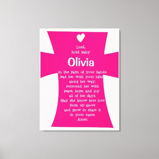 Doopcadeau voor Meisje: Gepersonaliseerd Gebed Canvas Afdruk (Voorkant)