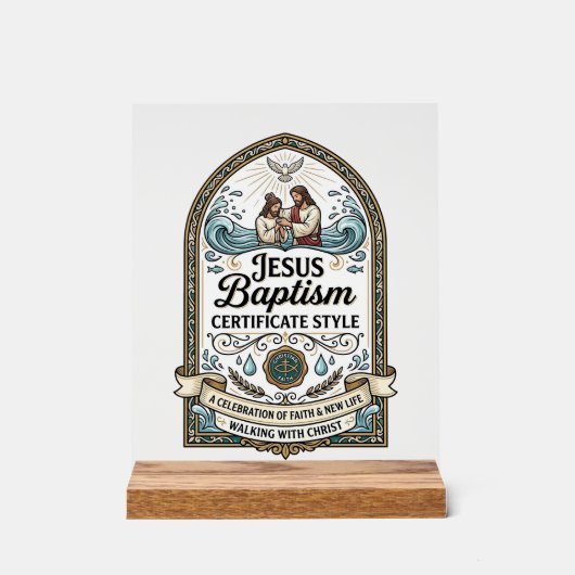Doopcertificaat Jezus Stijl Jezus Doop Cert Acryl Bord (Voorkant)