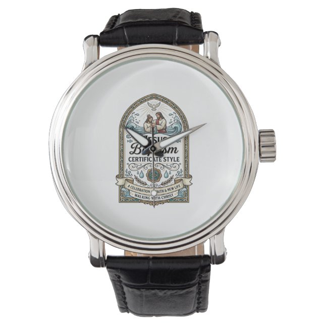 Doopcertificaat Jezus Stijl Jezus Doop Cert Horloge (Voorkant)