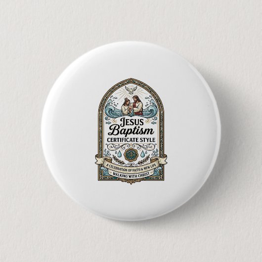 Doopcertificaat Jezus Stijl Jezus Doop Cert Ronde Button 5,7 Cm (Voorkant)