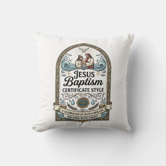 Doopcertificaat Jezus Stijl Jezus Doop Certificaat Kussen (Voorkant)
