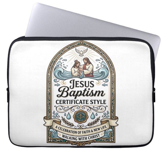 Doopcertificaat Stijl Jezus Doop Cert Laptop Sleeve (Voorkant)