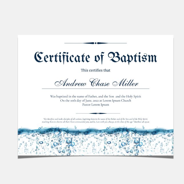 Doopcertificaat Water Baby Doopfeest (Certificate of Baptism, Water Baptism Christening certificate wall decor)
