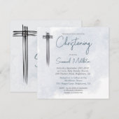 Doopdoop Blauw Wassen Modern Cross Kaart (Voorkant / Achterkant)