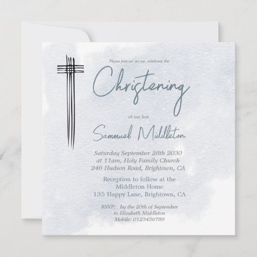 Doopdoop Blauw Wassen Modern Cross Kaart (Voorkant)