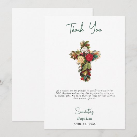 doopdoop bloemenkruis jongen meisje bedankkaart (Voorkant / Achterkant)