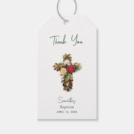 doopdoop bloemenkruis jongen meisje cadeaulabel (Voorkant)