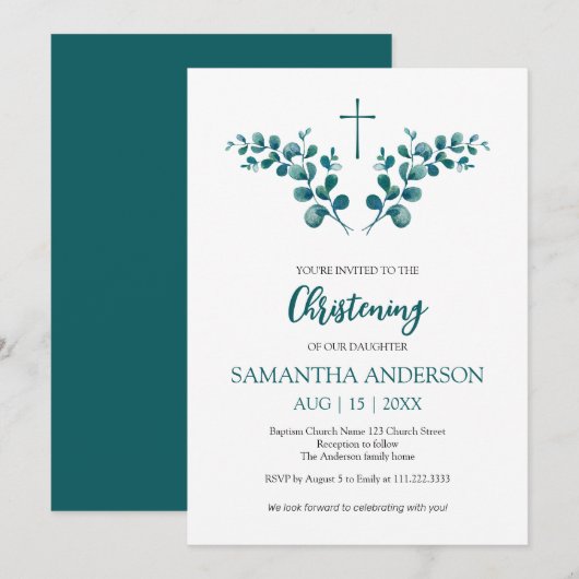 Doopdoop Eucalyptus Groen minimalistisch Kaart (Voorkant / Achterkant)