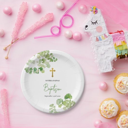 doopdoop jongetje meisje Waterverf groen Papieren Bordje (Feest)