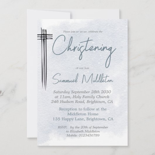 Doopdoop Modern Blue Wash Cross Kaart (Voorkant)