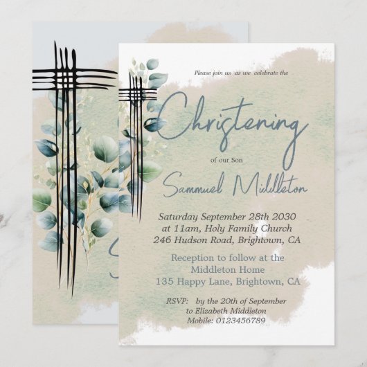 Doopdoop Modern Botanisch Elegant Kruis Kaart (Voorkant / Achterkant)