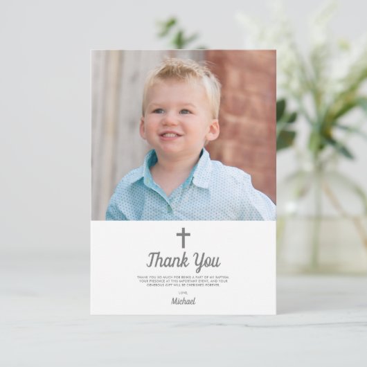 Doopdoop Religieuze jongen Foto Bedankkaart (Staand voorkant)