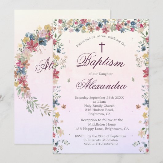 doopdoop roze bloembloemen meisjes kaart (Voorkant / Achterkant)