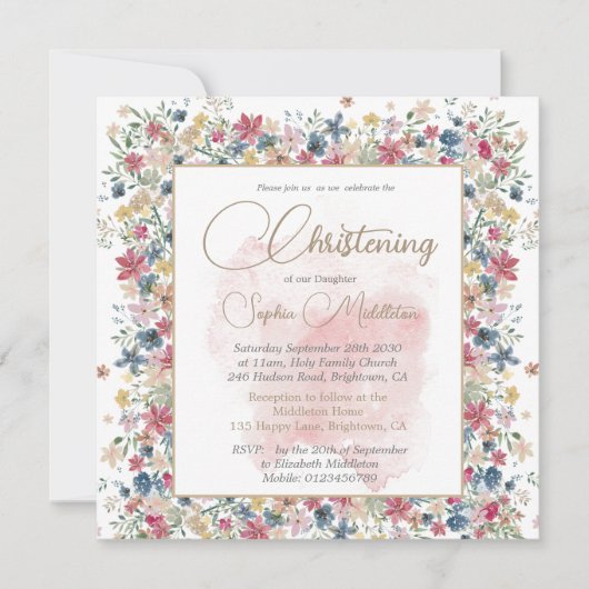 Doopdoop Roze Bloemen Religieus Kruis Kaart (Voorkant)