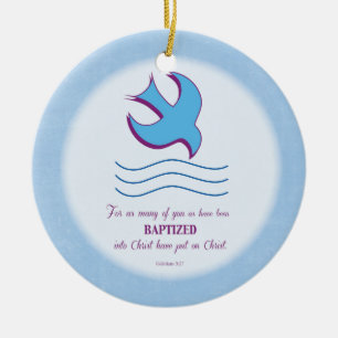 Doopduif voor volwassenen op blauw keramisch ornament