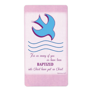 Doopduif voor volwassenen op roze etiket