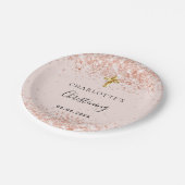 Doopend blush roze meisje papieren bordje (Gekanteld)