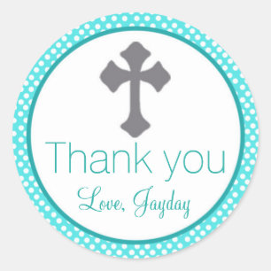 Doopend Turquoise Label Cross Baptism Favor