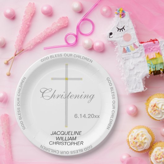Doopend Zilveren Kruisnamen Papieren Bordje (Feest)