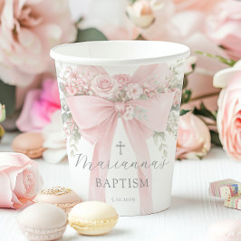 Doopfeest Baby Meisje Bloem Roze Strik Papieren Bekers