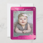 DOOPFEest BEDANKJE goud folie kruis donkerroze Kaart (Voorkant)