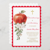 Doopfeest en eerste verjaardag Apple uitnodiging (Voorkant / Achterkant)