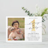 doopfeest en eerste verjaardag foto kaart (Staand voorkant)