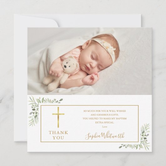 Doopfeest groen foto bedankkaart (Voorkant)