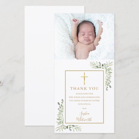 Doopfeest groen foto bedankkaart (Voorkant / Achterkant)