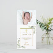 Doopfeest groen foto bedankkaart (Staand voorkant)